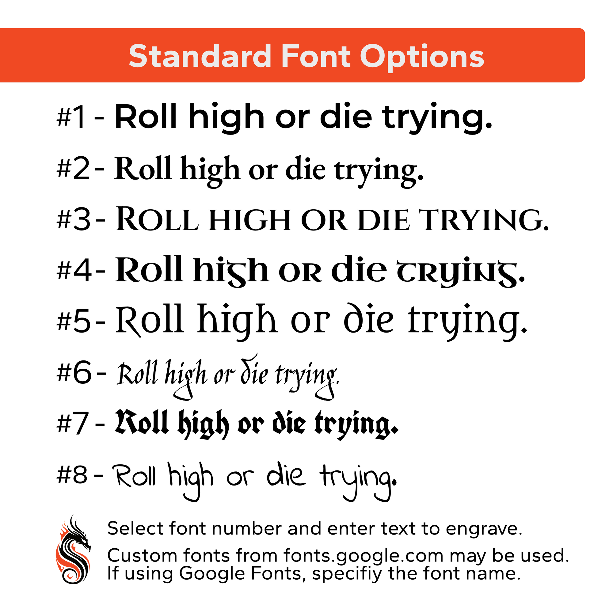 Display of different font styles 